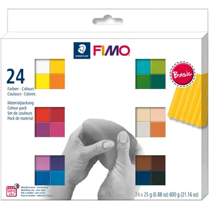 Полимерная глина Fimo в наборе, 24 цвета по 25 г., Basic Colours, (8023C24-1)
