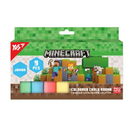 Мел детский YES, 9 шт., Minecraft, JUMBO, Цветной, (400561)