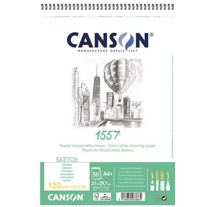 Альбом для графіки Canson 1557 А4, 50 аркушів 120 г/м2, на спіралі, Белый, (C31412A001)