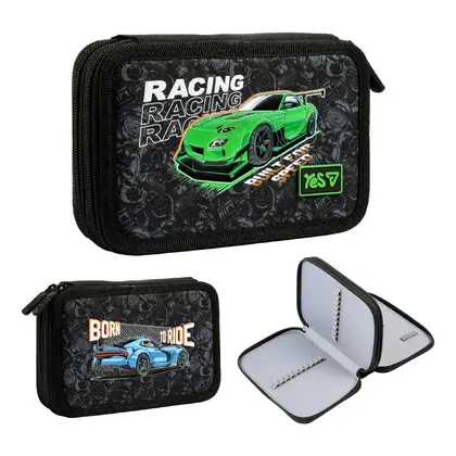 Пенал шкільний YES 2 відділення Чорний, Racing Life (533715)