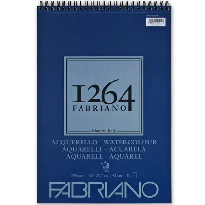 Альбом для акварели Fabriano 1264, А3, 30 листов, 300 г/м2, на пружине, 25% хлопка, CP, , 1264 (19100650)