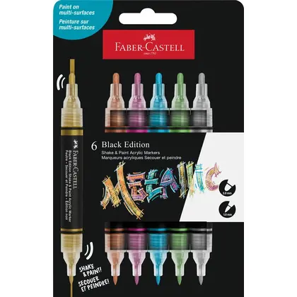 Маркер акриловый Faber-Castell, в наборе 6 цветов Metallic BLACK EDITION, двухсторонние (285517)