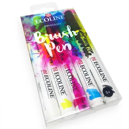 Маркери художні акварельні Ecoline Brushpen в наборі 5 кольорів пензель, Primary, (11509900)