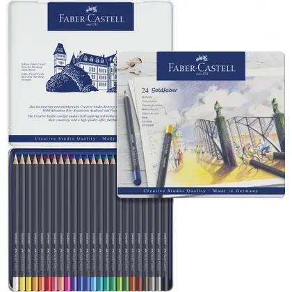Цветные карандаши в наборе Faber-Castell, 24 цвета, металлический пенал, , GoldFaber (114724)