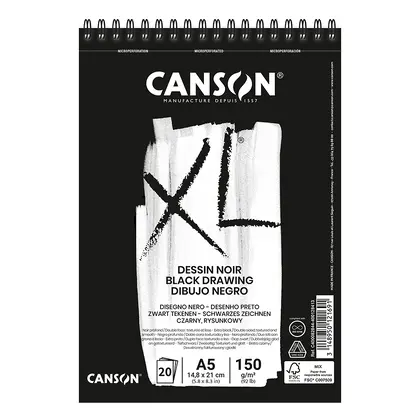 Альбом для графіки Canson XL А5, 20 аркушів 150 г/м2, на спіралі, Черный, Dessin Black (C400082844)