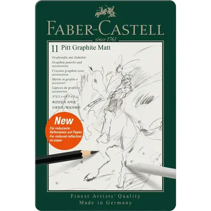 Чернографитные карандаши Faber-Castell в наборе, 11 предметов, PITT MATT GRAPHITE, металлический пенал, (115220)
