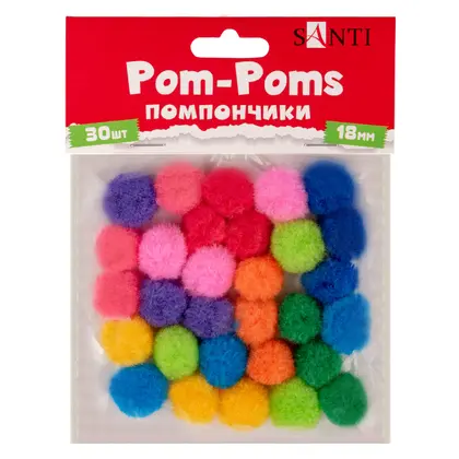 Помпоны Santi, d-18 мм., 30 шт., цветные, (954668)