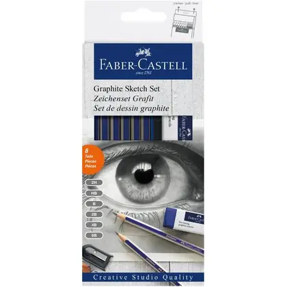 Чернографитные карандаши Faber-Castell в наборе, 6 шт. резинка, точилка, картонный пенал, (114000)