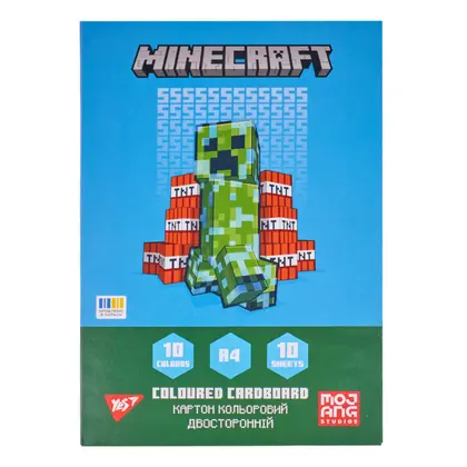 Картон цветной в наборе YES, А4, 10 цветов, Minecraft, двухсторонний, (955456)