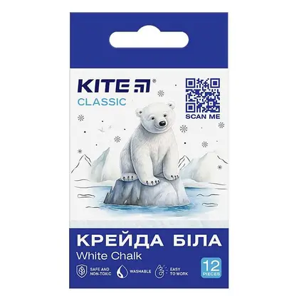 Крейда дитяча Kite Classic 12 шт. Біла, (k-079-12)