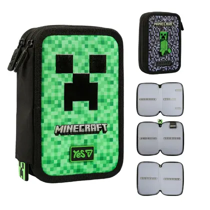 Пенал шкільний YES 3 відділення твердий, Чорний, Minecraft (533749)