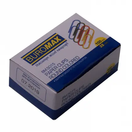 Скрепки Buromax, 28 мм., 100 шт., кольорові, цветные (BM.5015)