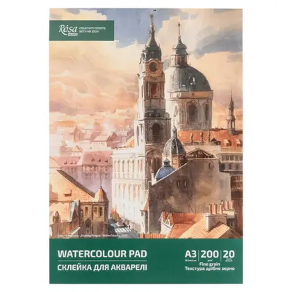 Альбом для акварелі Rosa Studio А3, 20 аркушів 200 г/м2, склейка, Белый, (39820003)