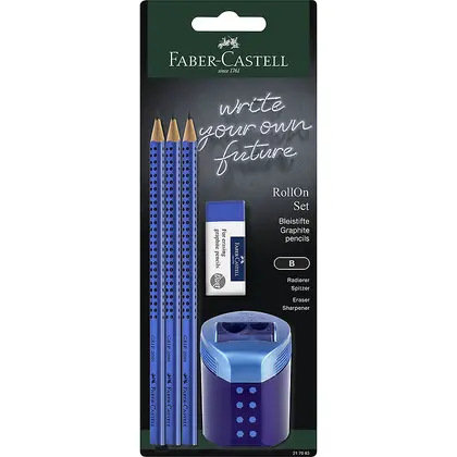Чернографитный карандаш Faber-Castell GRIP 2001, 3 шт., ластик, точилка, (217083)