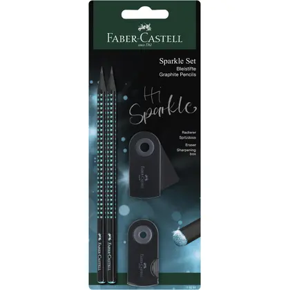 Чернографитный карандаш Faber-Castell GRIP SPARKLE, 2 шт., MIDNIGHT OCEAN, резинка, точилка, Черные, (118295)