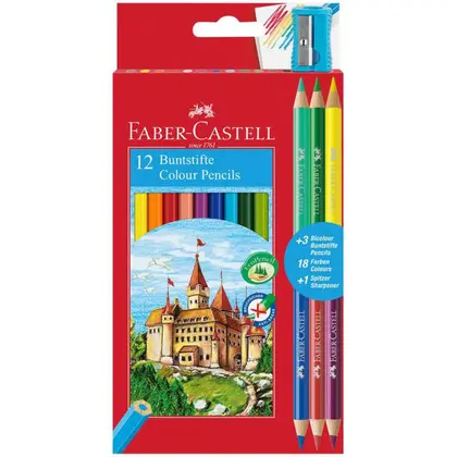 Цветные карандаши в наборе Faber-Castell, 12 цветов, BICOLOR, картонный пенал, (110312)