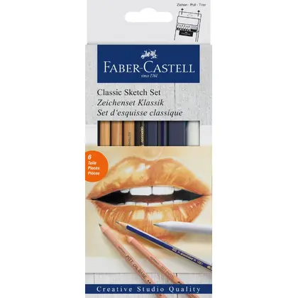 Цветные карандаши в наборе Faber-Castell, 6 предметов, SKETCH SET CLASSIC, (114004)