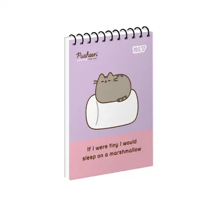 Зошит для записів YES А6, 80 аркушів на спіралі, клітинка, Pusheen (152324)