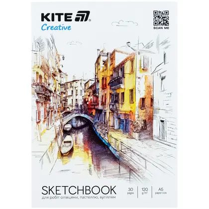 Скетчбук KITE А5, 30 аркушів для олівців, Creative (K-1277)