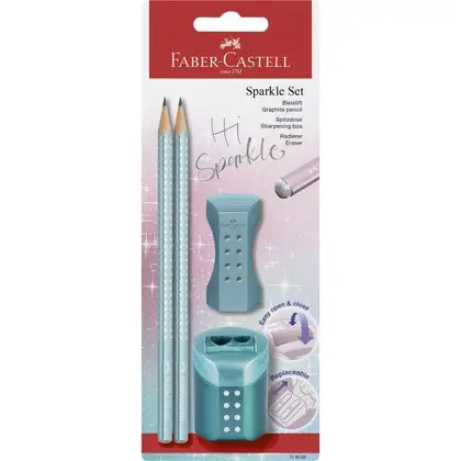 Чернографитные карандаши Faber-Castell GRIP SPARKLE в наборе, 2 шт., COSMIC, резинка, точилка, (118282)
