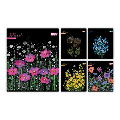 Набор школьных тетрадей YES в упаковке, 5 шт. по 48 листов, Floral bloom, Клеточка, (768594 В)