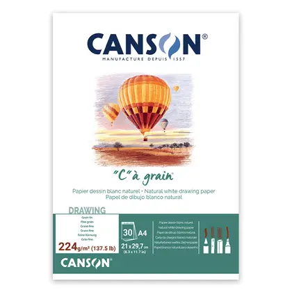 Альбом для графіки Canson C a grain А4, 30 аркушів, склейка 224 г/м2, Белый, (C400060600)