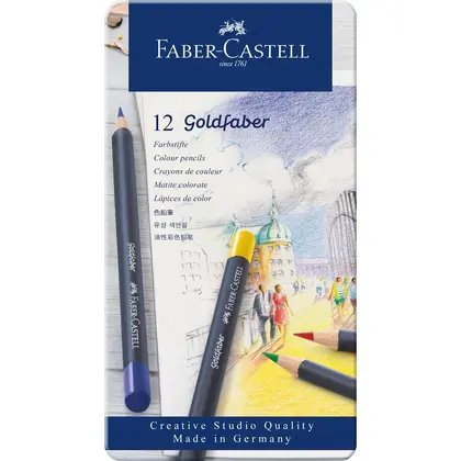 Цветные карандаши в наборе Faber-Castell GoldFaber, 12 цветов, металлический пенал, ,  (114712)