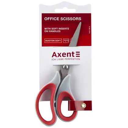 Ножницы офисные Axent, 16,5 см., сталь, Серо-Красные, Duoton Soft (6101-06-A)