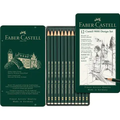 Чернографитные карандаши Faber-Castell в наборе, 12 шт. 5Н-5В, металевий пенал, металевий пенал, (1471)