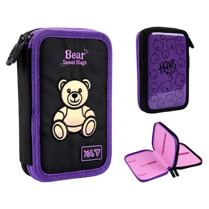 Пенал шкільний YES 2 відділення Фіолетовий, Bear Sweet Hugs (533710)