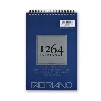Альбом для графіки та малюнка Fabriano 1264 А5, 20 аркушів 200 г/м2, на спіралі, Черный, (19100651)