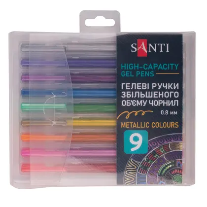 Ручки в наборе Santi, 9 цветов, 0.8 мм., Metallic, гелевые, (420473)