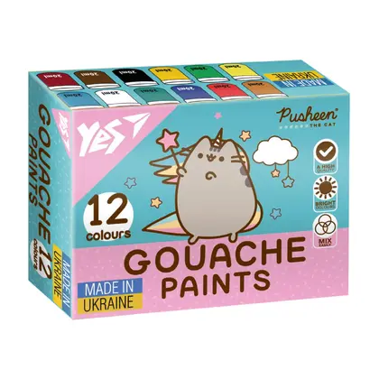 Гуаш YES 12 кольорів по 20 мл. Pusheen (230402)