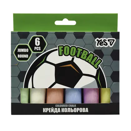 Мел детский YES, 6 шт., Football, JUMBO, Цветной, (400569)