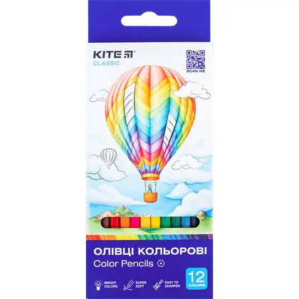 Кольорові олівці в наборі KITE 12 кольорів картонний пенал, Classic (k-051)
