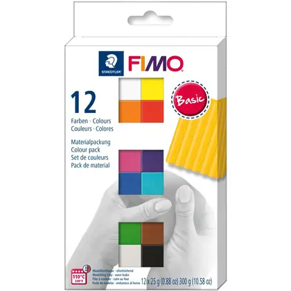 Полимерная глина Fimo в наборе, 12 цветов по 25 г., Basic Colours, (8023C12-1)