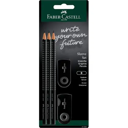 Чернографитный карандаш Faber-Castell GRIP 2001, 3 шт., резинка, точилка, (217086)