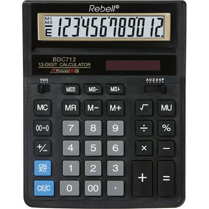 Калькулятор Rebell 12 розрядний бухгалтерский, Чорний, (BDC-712Bk)