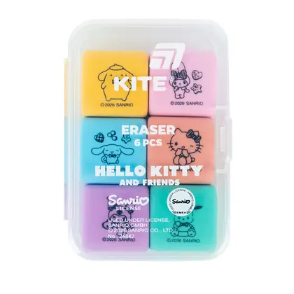 Гумка Kite 6 шт. в пластиковому боксі, Hello Kitty and Friends (HK26-145)