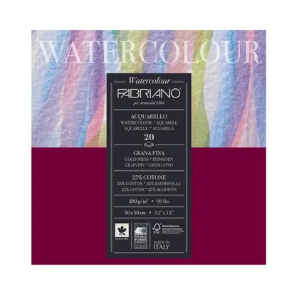 Альбом для акварели Fabriano Watercolour, 30*30 см., 20 листов, 200 г/м2, 25% хлопок, среднее зерно, , Watercolour (72613030)