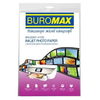 Фотобумага Buromax, А4, 100 листов, 180 г/м2, глянцевая, (BM.2220-4100)