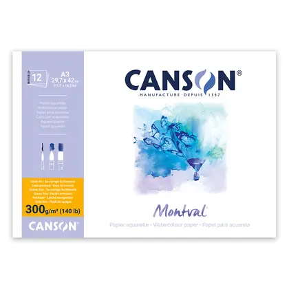 Альбом для акварелі Canson Montval А3, 12 аркушів 300 г/м2, склейка, Белый, (C200807320)