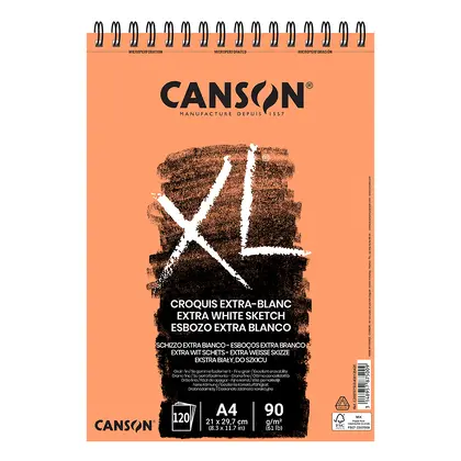 Альбом для графіки Canson XL Extra White А4, 120 аркушів 90 г/м2, на спіралі, Белый, (C200787500)