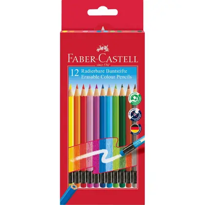 Кольорові олівці в наборі Faber-Castell 12 кольорів з гумкою, (116612)