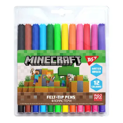 Фломастеры YES в наборе, 12 цветов, Minecraft, (650567)