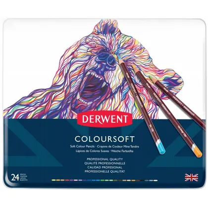 Цветные карандаши в наборе Derwent, 24 цвета, металлический пенал, , Coloursoft (701027)