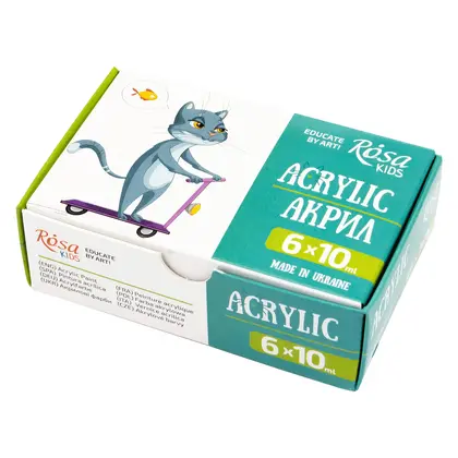 Акриловая краска Rosa Kids в наборе, 6 цветов по 10 мл., баночка, (301213)