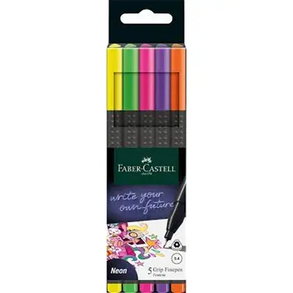Лінери в наборі Faber-Castell GRIP Finepen 5 кольорів Neon, GRIP FINE PEN (151603)