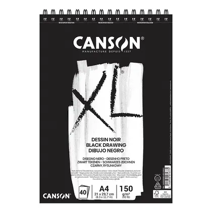 Альбом для графики Canson XL, А4, 40 листов, Dessin Black, 150 г/м2, на спирали, Черная бумага, (C400039086)