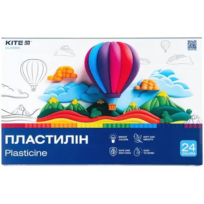 Пластилін Kite Classic 24 кольори, 480 г. (K-089)